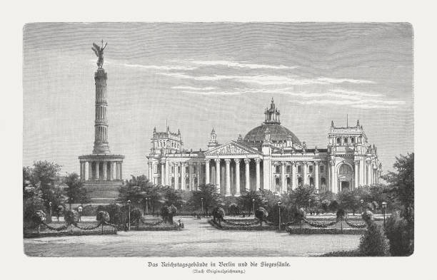 istock Reichstag building and Victory Column, Berlin, Germany, woodcut, published 1897 969026448