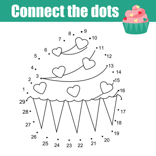 illustrations, cliparts, dessins animés et icônes de relier les points par jeu éducatif enfants de nombres. thème de la nourriture, cupcake - paper education preschool blank