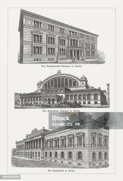 Representative Berlin Buildings 19th Century Wood Engravings Published In 1897 Stock Illustration - Download Image Now