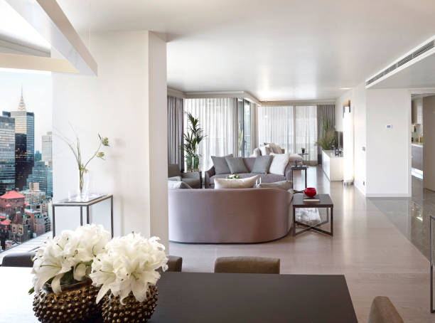 luksusowy salon - blinds apartment living room contemporary zdjęcia i obrazy z banku zdjęć