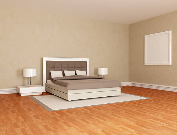 istock Brown bedroom with stylish bed 96905484