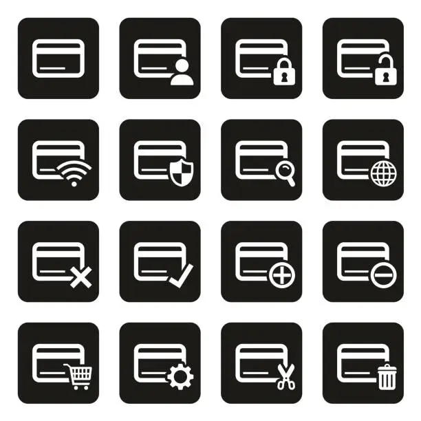 Vector illustration of Credit Card Icons White On Black