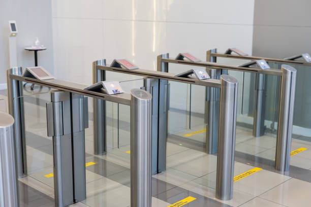 istock security at an entrance gate with key card access control smart office building 969066840