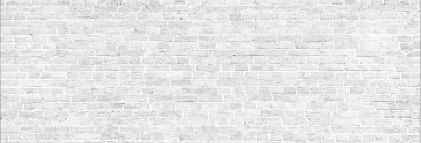 白レンガ壁のパノラマ。 - 白しっくい塗 ストックフォトと画像