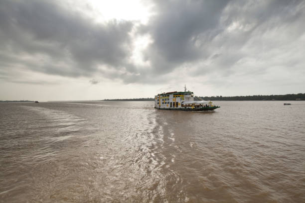 Belém, PA, Brazil - October 12th, 2013: A tourist boat sailing on Guajara Bay near Belem. This bay is formed by three great rivers of the Amazon basin.