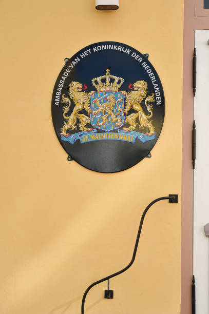 coat of arms of the Netherlands at the Embassy of the Netherlands in Tallinn Tallinn, Estonia - 06 May 2018: coat of arms of the Netherlands at the Embassy of the Netherlands in Tallinn consul photos stock pictures, royalty-free photos & images