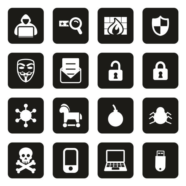 Hacker Icons White On Black This image is a vector illustration and can be scaled to any size without loss of resolution. vendetta stock illustrations