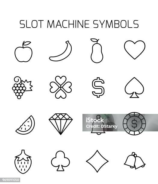 Slot Machine Symbols Related Vector Icon Set Stock Illustration - Download Image Now - Icon Symbol, Hearts - Playing Card, Apple Blossom