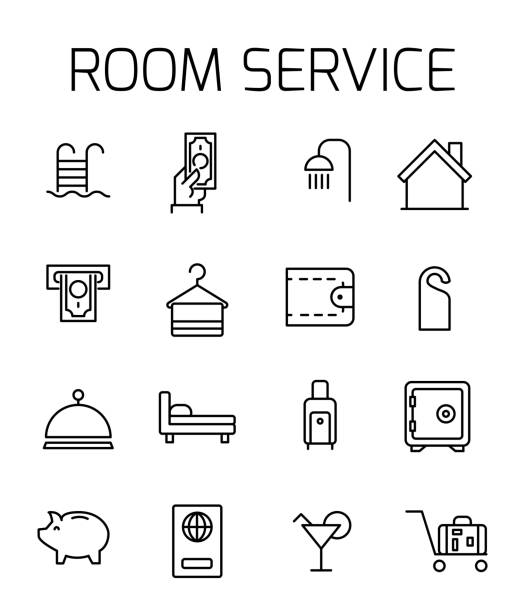 ilustrações de stock, clip art, desenhos animados e ícones de room service related vector icon set. - computer icon icon set hotel symbol