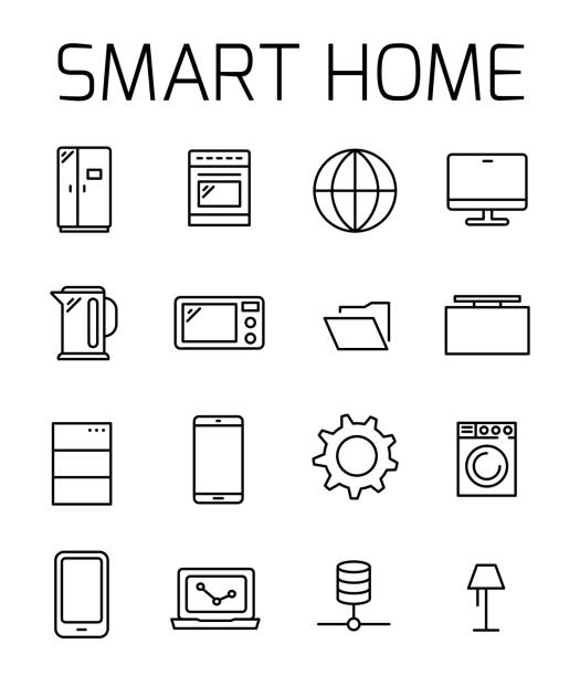 Smart home related vector icon set. Smart home related vector icon set. Well-crafted sign in thin line style with editable stroke. Vector symbols isolated on a white background. Simple pictograms. phone cover isolated stock illustrations