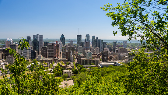 Montreal, 3 June 2018: Montreal skyline from Mont Royal Mountain in summertime