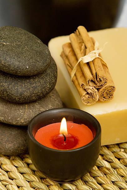 istock Spa or aromatherapy candle, stones and organic soap 96910993