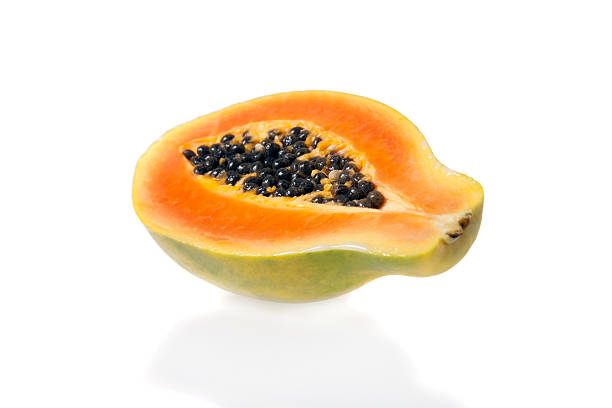 istock Sliced papaya isolated on white background 96912058