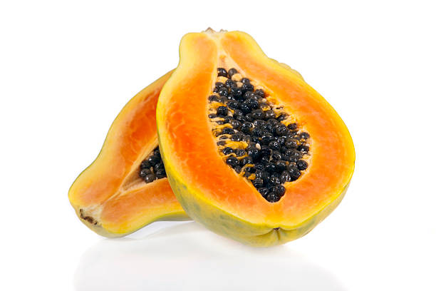 istock Sliced papaya isolated on white background 96912066