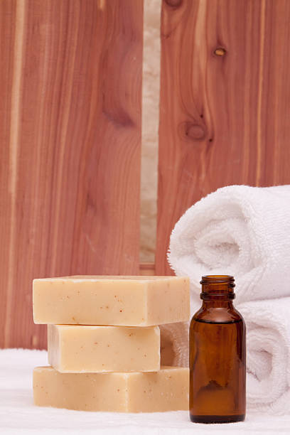 istock Spa towels with soap and essential oils 96912779