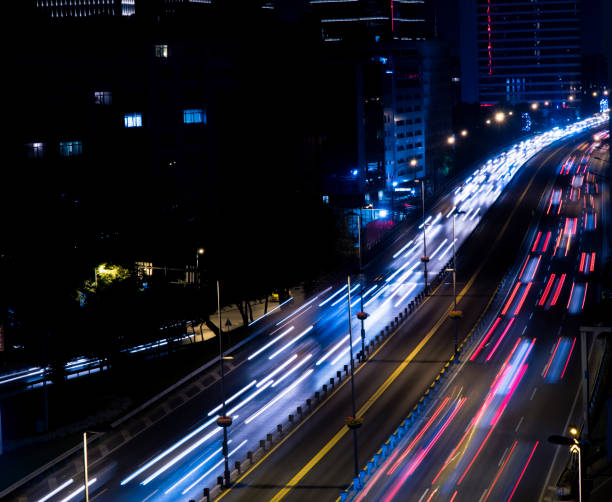 istock Long exposure blurred motion traffic jam by drone 969130324