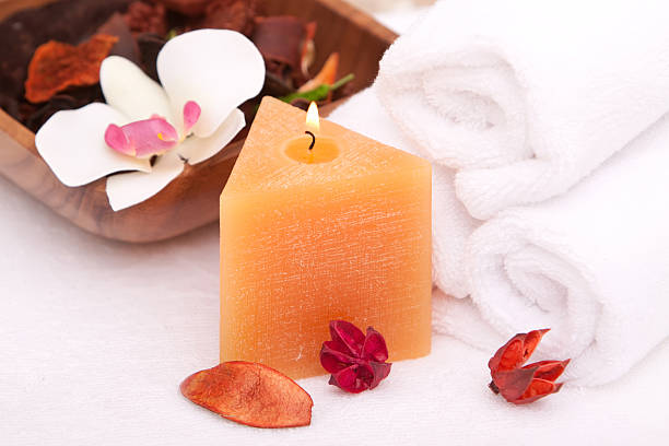 istock Spa candle and white towels 96913420