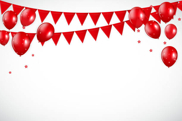 Glossy Red Balloons And Flaf Background Vector Illustration Stock  Illustration - Download Image Now - iStock