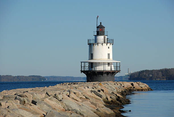istock New England lighthouse flashes a red signal 96914389