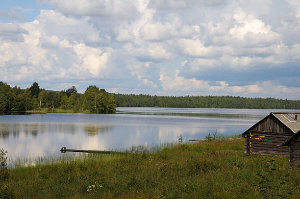 istock Small bathhouse on a lake shore 96915189