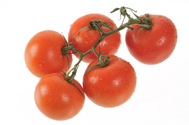 fresh five red tomatoes stock photo