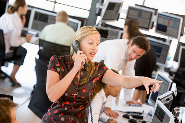Stock Trader On The Phone  dealing room photos stock pictures, royalty-free photos & images