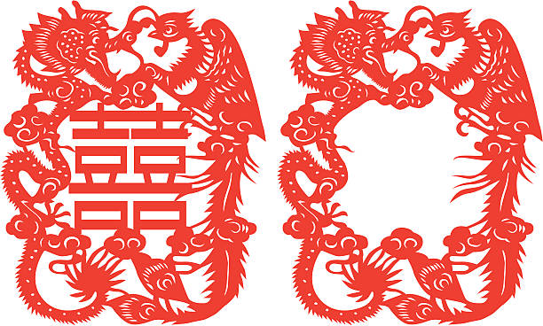 dragon 및 휘닉스 - china phoenix vector chinese culture stock illustrations