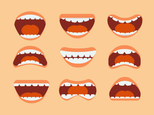 Funny Cartoon Human Mouth Teeth And Tongue With Different Expressions  Vector Set Isolated Stock Illustration - Download Image Now - iStock