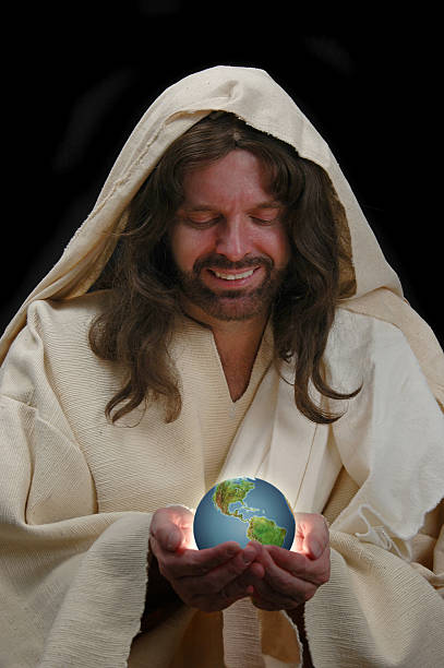 retrato de jesus segurando o mundo - jesus christ human hand god consoling imagens e fotografias de stock