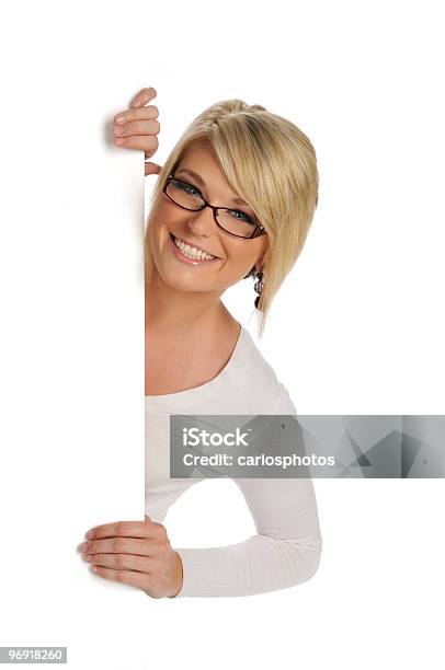 Young Businesswoman Holding A Blank Sign Stock Photo - Download Image Now - Adult, Adults Only, Beautiful People