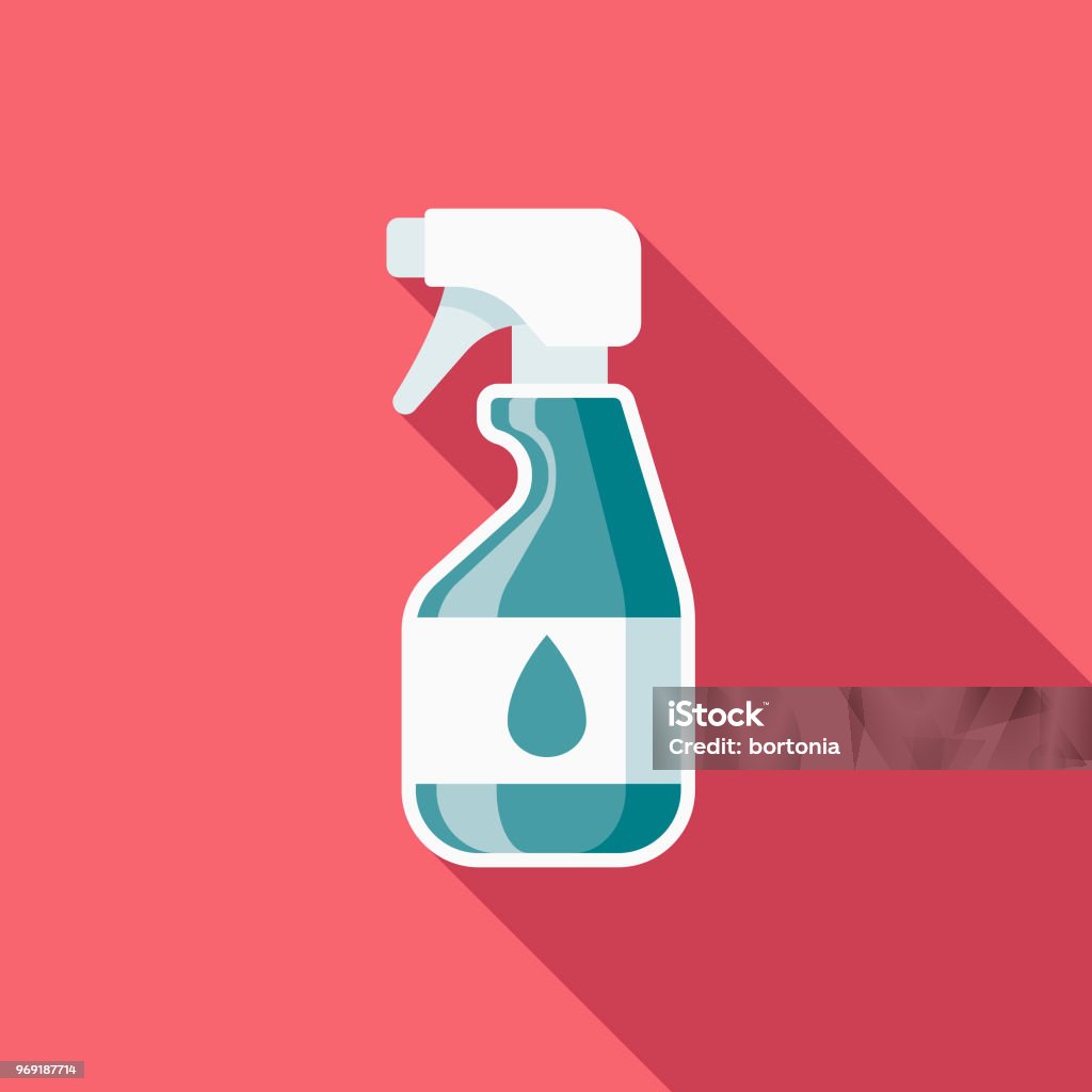 Spring Cleaning Flat Design Springtime Icon A flat design styled spring icon with a long side shadow. Color swatches are global so it’s easy to edit and change the colors. Spray Bottle stock vector