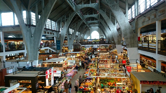 Indoor market hall, Hala Targowa, in Wroclaw, Poland.