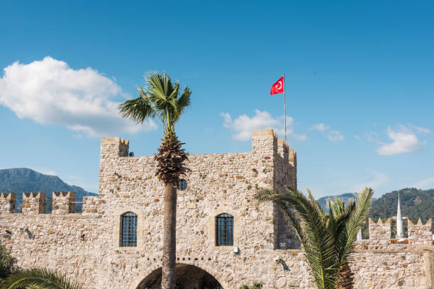 Tower and castle wall Tower and castle wall marmaris stock pictures, royalty-free photos & images