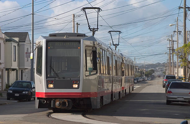 istock Light rail traveling on the city streets 96920790