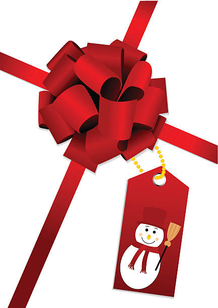 Red bow with snowman vector art illustration