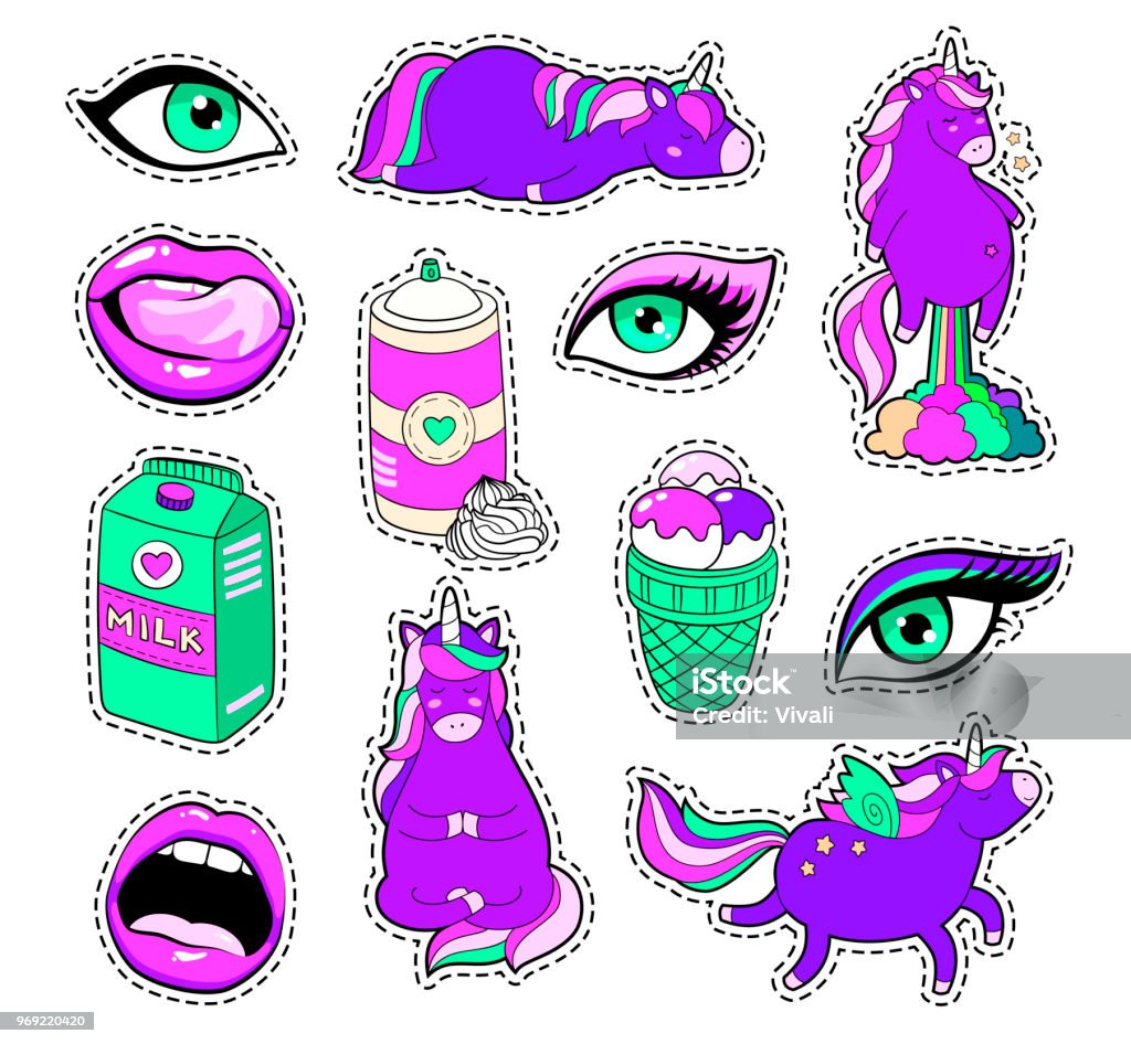 Các Bản Vá Thời Trang Của Kỳ Lân Mắt Anime Gói Sữa Môi Cầu Vồng ...