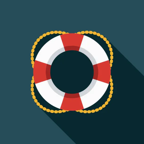 Vector illustration of Life Preserver Flat Design Summer Icon with Side Shadow