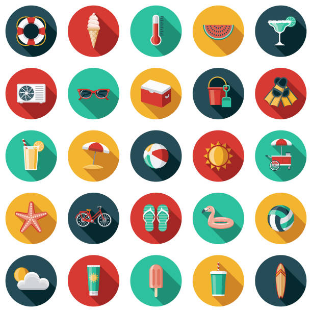 ilustrações de stock, clip art, desenhos animados e ícones de summer flat design icon set with side shadow - margarita cocktail drink umbrella drink