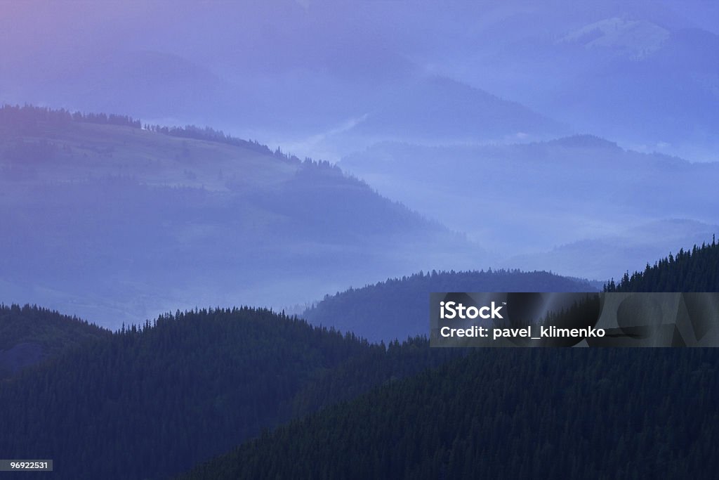 Mountains landscape with fog  Carpathian Mountain Range Stock Photo