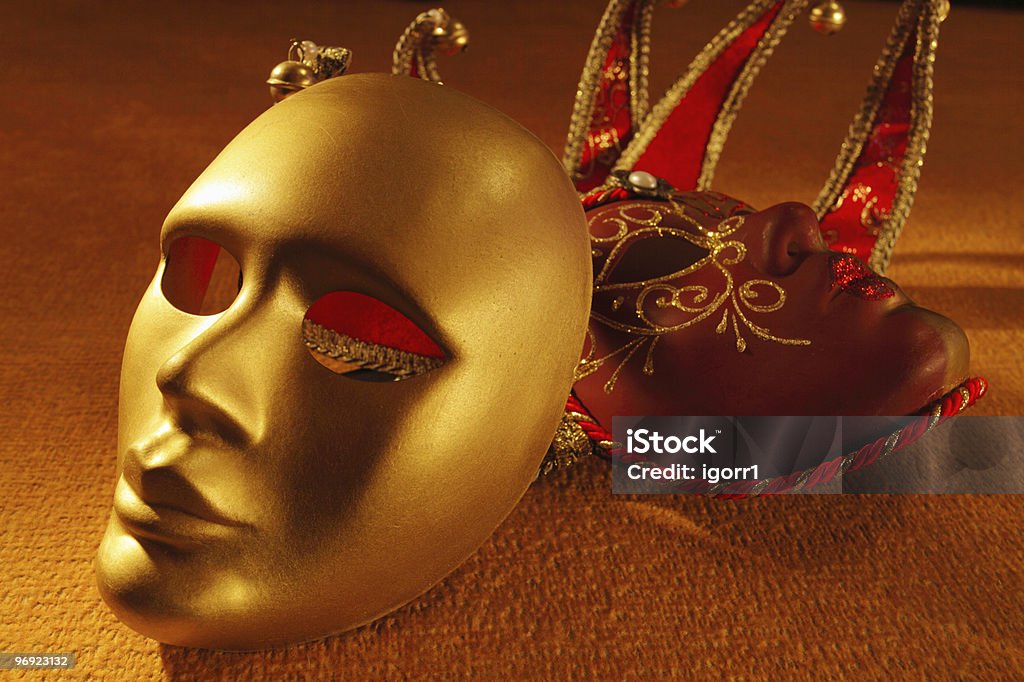 venetian masks venetian masks on a textile Art Stock Photo