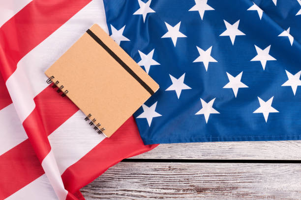 istock Flag of USA, notepad and copy space. 969234890