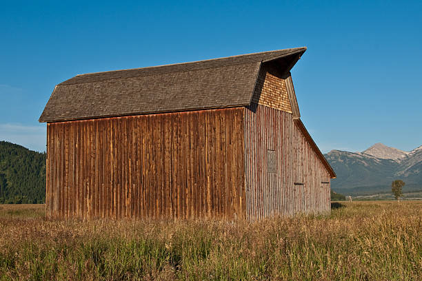 Thomas Murphy Barn Nothing speaks of rural America like an old barn. Sadly, many of these wooden relics have fallen into disrepair or simply disappeared. The few still remaining remind us of a time when small farms produced most of the food we eat. The historic Thomas Murphy barn sits on Mormon Row in Grand Teton National Park near Jackson, Wyoming, USA. jeff goulden grand teton national park stock pictures, royalty-free photos & images