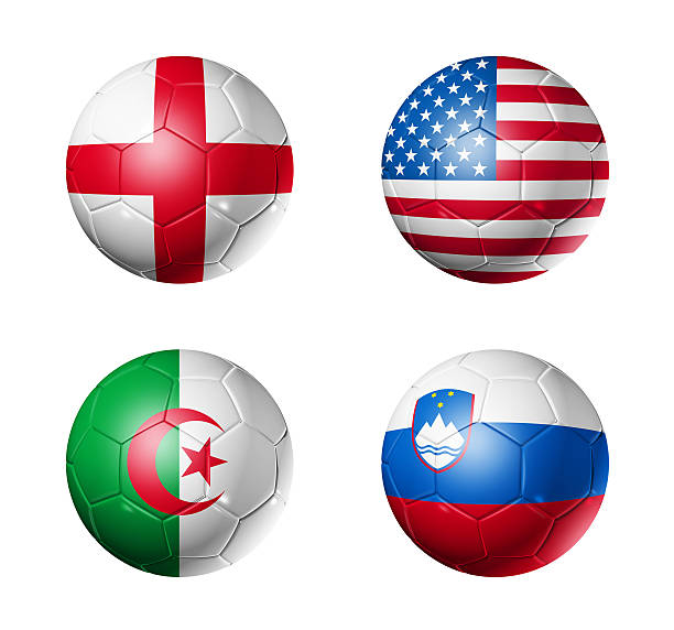 group C flags on soccerballs - 2010 3D soccer balls with group C teams flags, football 2010. isolated on white algeria soccer stock pictures, royalty-free photos & images