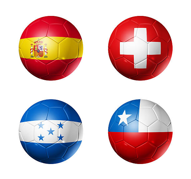 group h flags on soccerballs - 2010 - spain switzerland 個照片及圖片檔