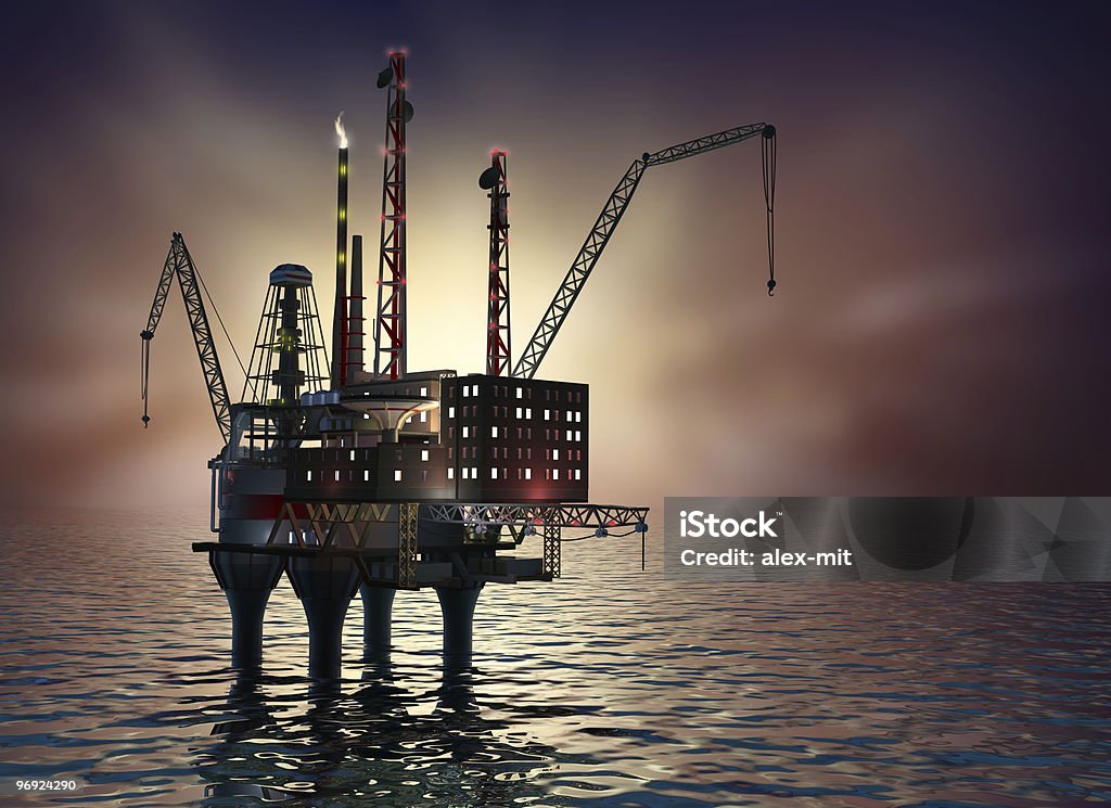 Offshore oil rig структуру платформа на закате - Стоковые фото Морская платформа роялти-фри
