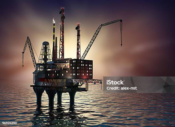Offshore Oil Rig Структуру Платформа На Закате — стоковые фотографии и другие картинки Морская платформа - Морская платформа, Кулинарный жир, Буровая установка
