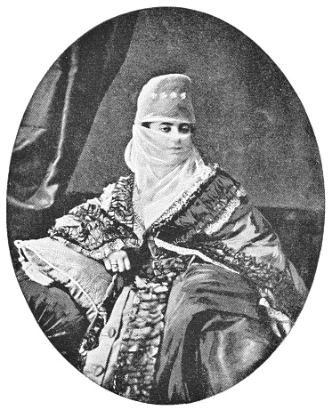 Portrait of an Ottoman woman in Istanbul, Turkey. Vintage halftone photo circa late 19th century.