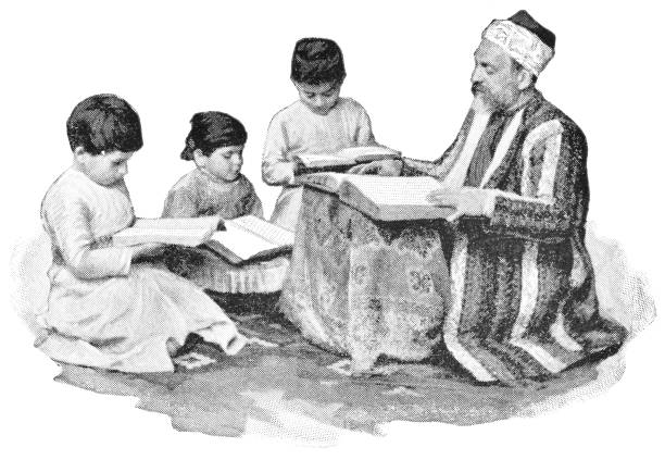 дети, изувеки учений ислама в стамбуле, турция - османская империя - teachings stock illustrations