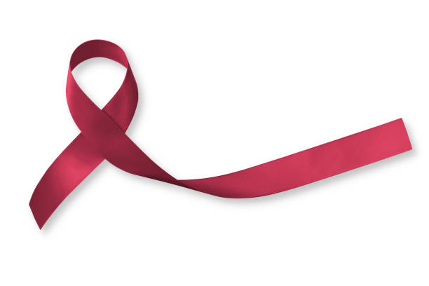 burgundy ribbon for multiple myeloma cancer and sickle-cell anemia awareness isolated on white background (clipping path) - thailand asia famous place stone imagens e fotografias de stock