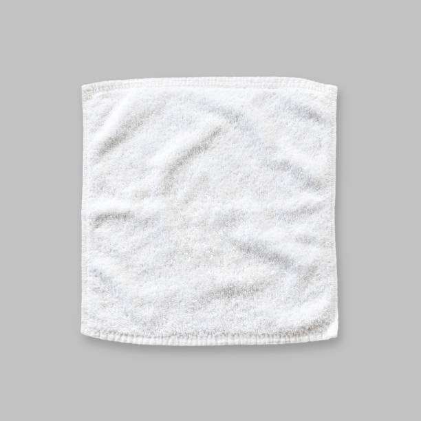 istock White cotton towel mock up template square size fabric wiper isolated on grey background with clipping path, flat lay top view 969260856